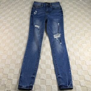 Judy Blue Distressed Denim Jeans Skinny Ankle Mid-Rise Blue Wash‎